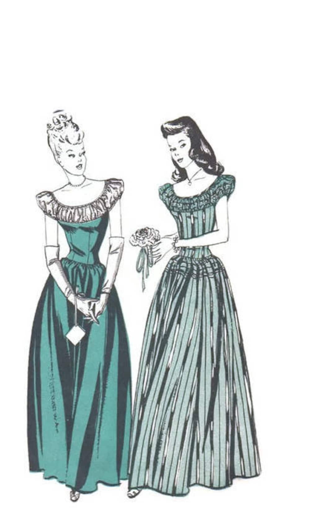 1940's Butterick Shirtwaist Dress with Tucked Front Skirt Pattern - Bust 42