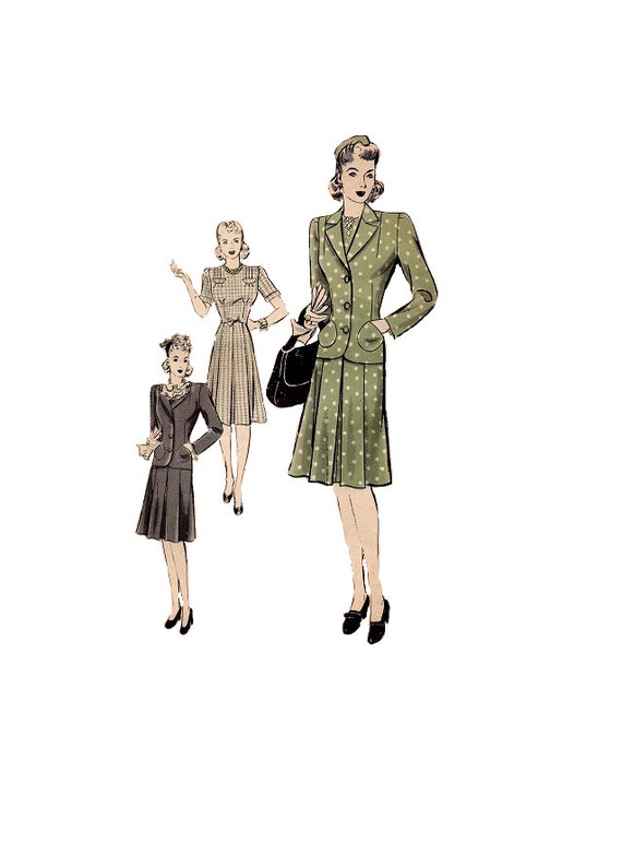 1940s Fashion One Piece Dress Jacket Hollywood Sewing Pattern Etsy