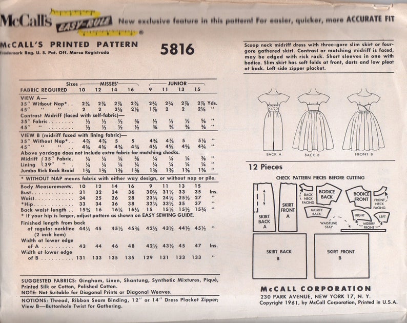 McCall's 5816 Sewing Pattern Vintage 1950s Rockabilly Swing Era Wiggle Dress Full Circle Skirt Fitted Bodice Size 11 image 3