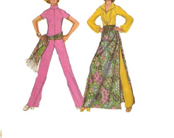 Vintage McCall's Retro 70s Sewing Pattern Hot Sexy Jumpsuit Catsuit Maxi Skirt Sash Long Short Sleeves Disco Style Bust 34