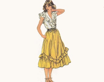 Simplicity 80s Sewing Pattern Flounced Skirt Square Dance Skirt Boho Hippie Style Full Ruffle Skirt Waist 24