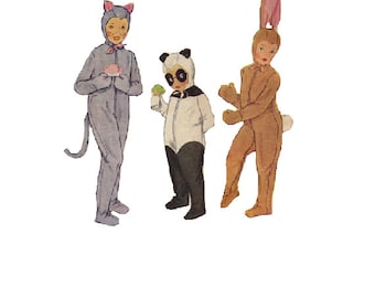 1940s Halloween Costume Full Suit Feetsies Long Ear Bunny Rabbit Panda Bear Pointy Ear Cat Kitten McCall's Sewing Pattern Size 6 Children's