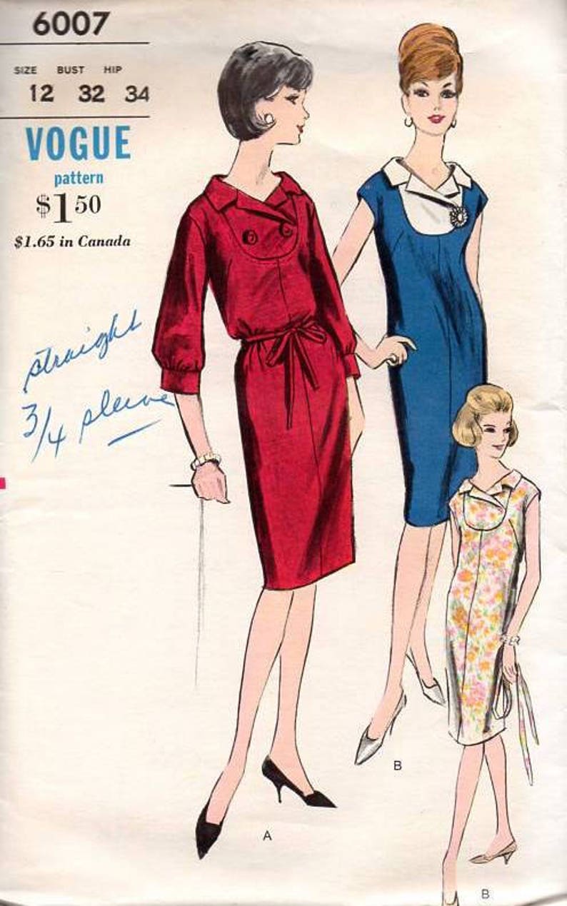 Vogue 6007 Sewing Pattern Vintage Retro 1960s Wiggle Dress Slim Fit Notched Collar Jackie O Style Size 12 image 2