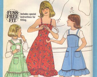1970s Simplicity Sewing Pattern Girls' Summer Dress Sundress Romper Jumper Easy to Sew Size 10 Bust 28