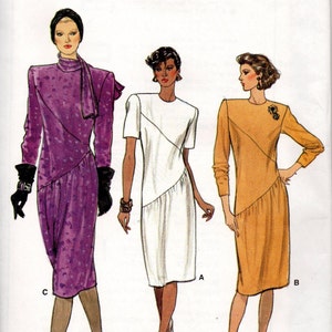 Vogue 9404 Sewing Pattern New Wave Style 80s Asymmetrical Fitted Straight Dress Long Sleeve High Neck Back Zipper Uncut FF Bust 34 image 2