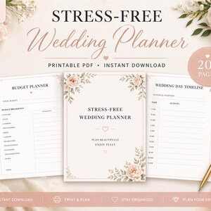 Stress-Free Wedding Planner Printable PDF | 12 Month Wedding Planning Checklist | Bridal Organizer | Wedding Binder | Instant Download