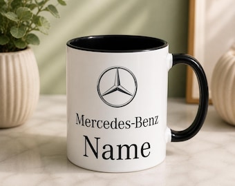 Mercedes Benz Personalizable Name Mug – Custom Luxury Car Coffee Cup, Personalized Auto Cars Mercedes Lover Gift for Him (11oz or 15oz)