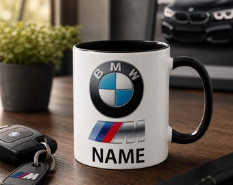 Gepersonaliseerde BMW M-mok – Duitse luxeauto, koffiekopje aangepaste naam, cadeau autoliefhebber, keramische mok motorsportstijl (11 oz of 15 oz)