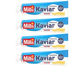 4 x Mills kaviaar Noorse kabeljauwkuit – 4 tubes originele Scandinavische gastronomische vispasta geïmporteerd uit Noorwegen