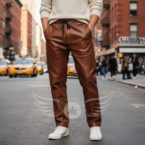 Men's Genuine Leather Jogger Pants,Leather Sweatpants, Drawstring Leather Trousers, Handmade Casual Leather Pants, Custom Leather Joggers