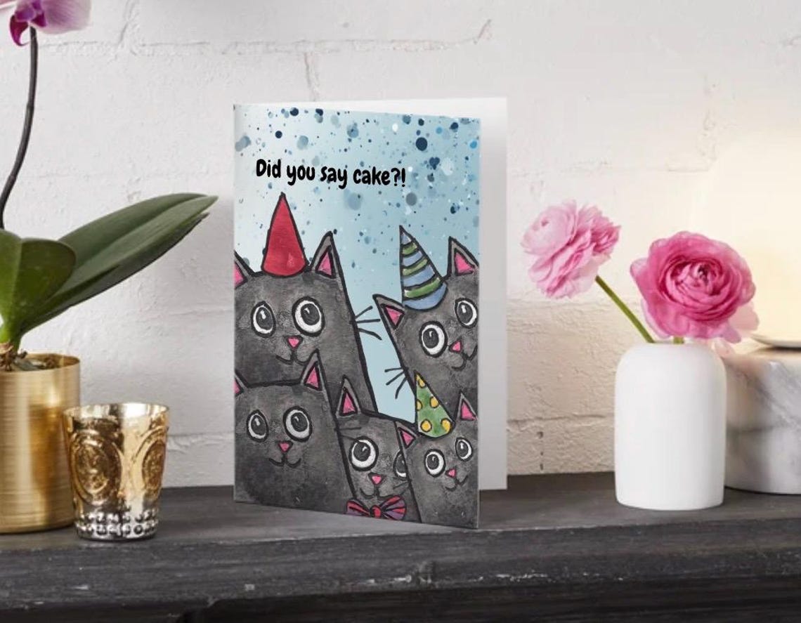 Cute Cat Birthday Card | Printable Birthday Card | Editable Canva ...