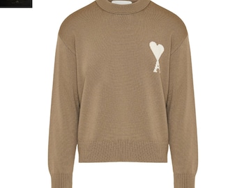 Sudadera unisex marrón con logo minimalista de corazón – Sudadera urbana de cuello redondo