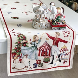 Chemin de table de Noël Casse-Noisette Tapestry, Décoration des Fêtes tissée Gobelin