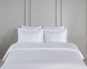 YILDIZ-WHITE Luxus Weiß bestickter Bettwäsche-Set - Elegante türkische Baumwollbettwäsche - Weißer Bettbezug im Hotelstil - Minimalistischer Luxu