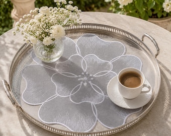 TOVAGLIA - Tovaglia a forma di fiore, tappetino per vassoio in lino floreale, rivestimento decorativo per vassoio da portata, elegante decorazione per vassoio da caffè, tovaglia floreale