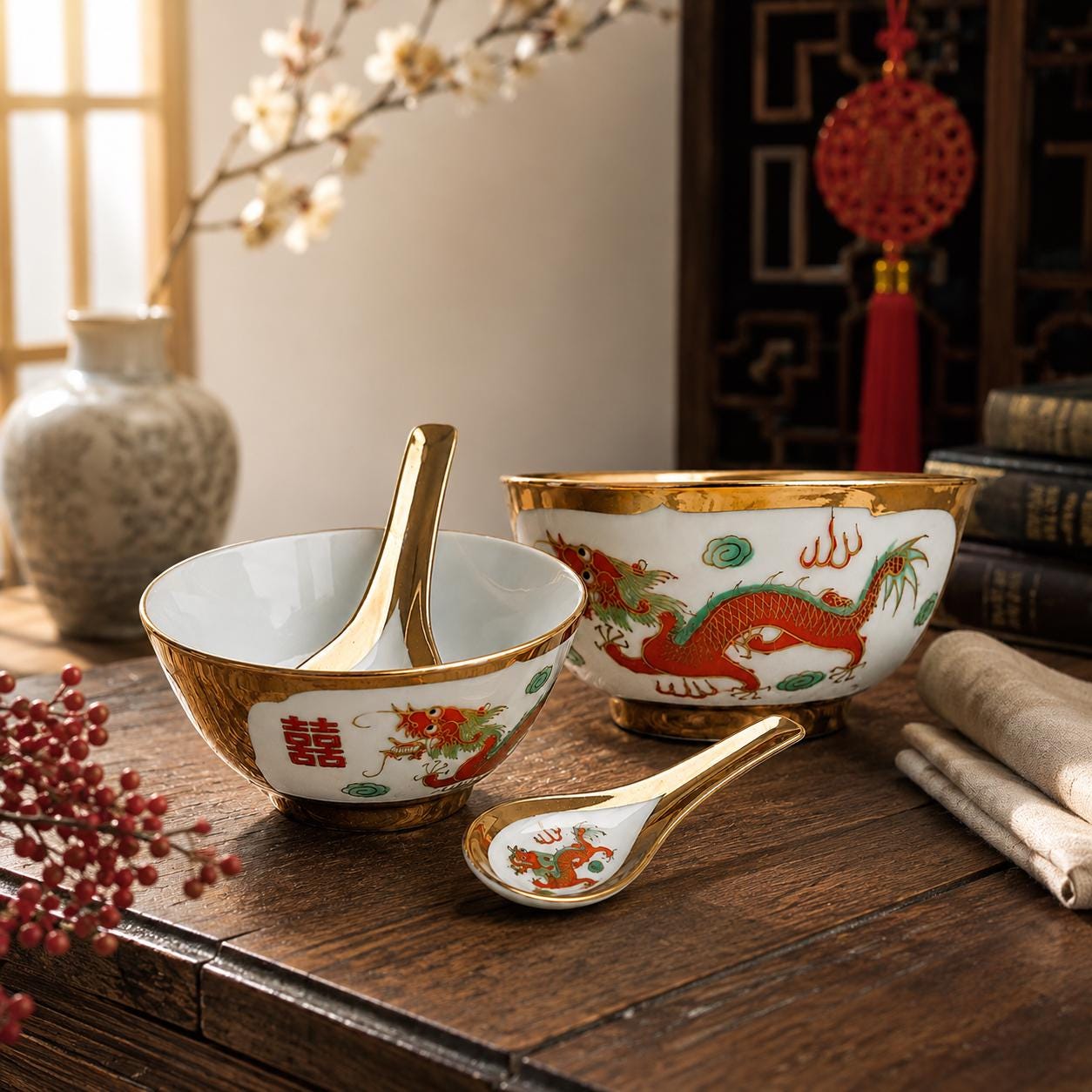 Vintage Gold Dragon Rice Bowl - Etsy