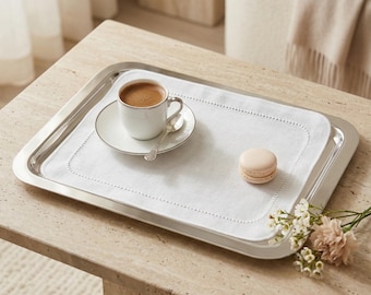 TOVAGLIE - Tovaglia bianca minimalista, rivestimento per vassoio in lino, tappetino decorativo per vassoio da portata, decorazione neutra per vassoio da caffè