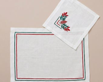 TAVOLI DI NATALE Set di tovagliette natalizie in lino, biancheria da tavola per le feste, decorazioni natalizie festive ricamate per la sala da pranzo, Natale rustico in stile fattoria