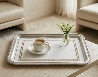 TOVAGLIE Tovaglia di lusso in lino bianco con ricami dorati, elegante rivestimento per vassoio da portata, tappetino decorativo per vassoio da caffè,