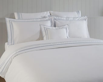 ULKU-WHITE GREY Luxury White-Grey Duvet Cover Set – Elegant Turkish Cotton Bedding – Modern Hotel Style Comforter Cover – Minimalist Gray