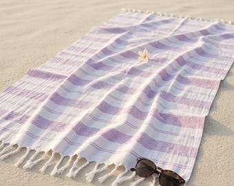 PESHTAMAL-COTTON-Asciugamano turco alla lavanda, Peshtemal da spiaggia lilla, Asciugamano spa in cotone, Asciugamano da piscina con nappe, Lavanda, lilla, malva tenue, lavanda polverosa