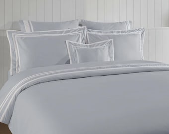 ULKU-GREY-WHITE Luxury White-Grey Duvet Cover Set – Elegant Turkish Cotton Bedding – Modern Hotel Style Comforter Cover – Minimalist Gray