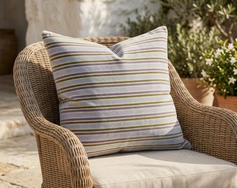 Striped Outdoor Pillow Cover, Neutral Pastel Cushion Cover, Soft Stripe Patio Pillow, Mediterranean Outdoor Decor, Garden Sofa Accent