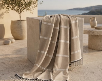 PESHTEMAL - Asciugamano turco color tortora, telo mare neutro, telo spa, telo piscina color sabbia beige, telo in cotone turco color greige, telo spa beige con nappe