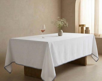 Tovaglia in voile bianca, tovaglia grigia moderna e minimalista per tavolo da pranzo, copritavolo morbido in stile lino, tovaglia per tavolo da matrimonio