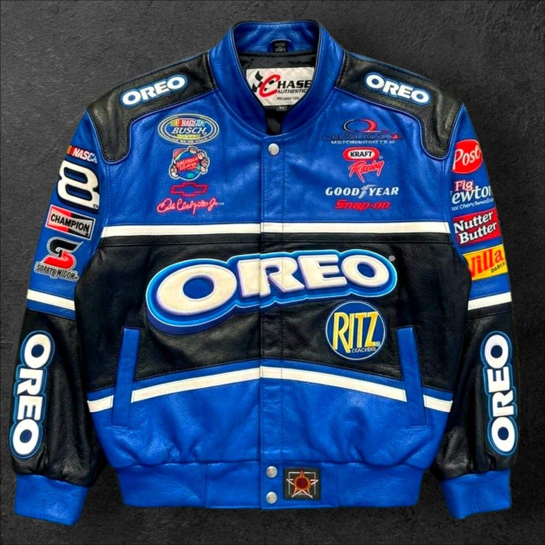 Deo Racing Jacket Oreo Racing Jacket | Blue Black Leather Motorsport Streetwear Coat - Etsy