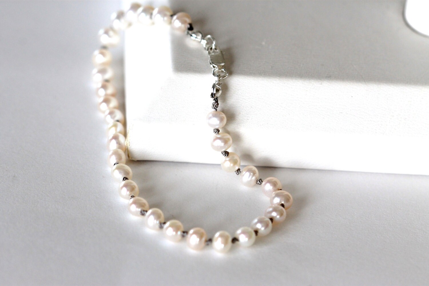 Hand Knotted Pearl Bracelet White Pearls Cultured Pearl - Etsy
