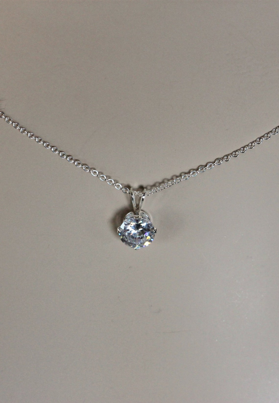 Faux Diamond Necklace 2 Carat Solitaire Diamond Cubic Zirconia Pendant Fake Diamond Sterling