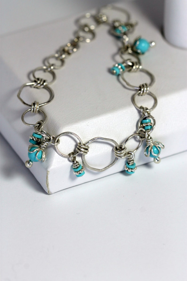 Hand Fused Fine Silver Chain Link Bracelet W / Genuine Sleeping