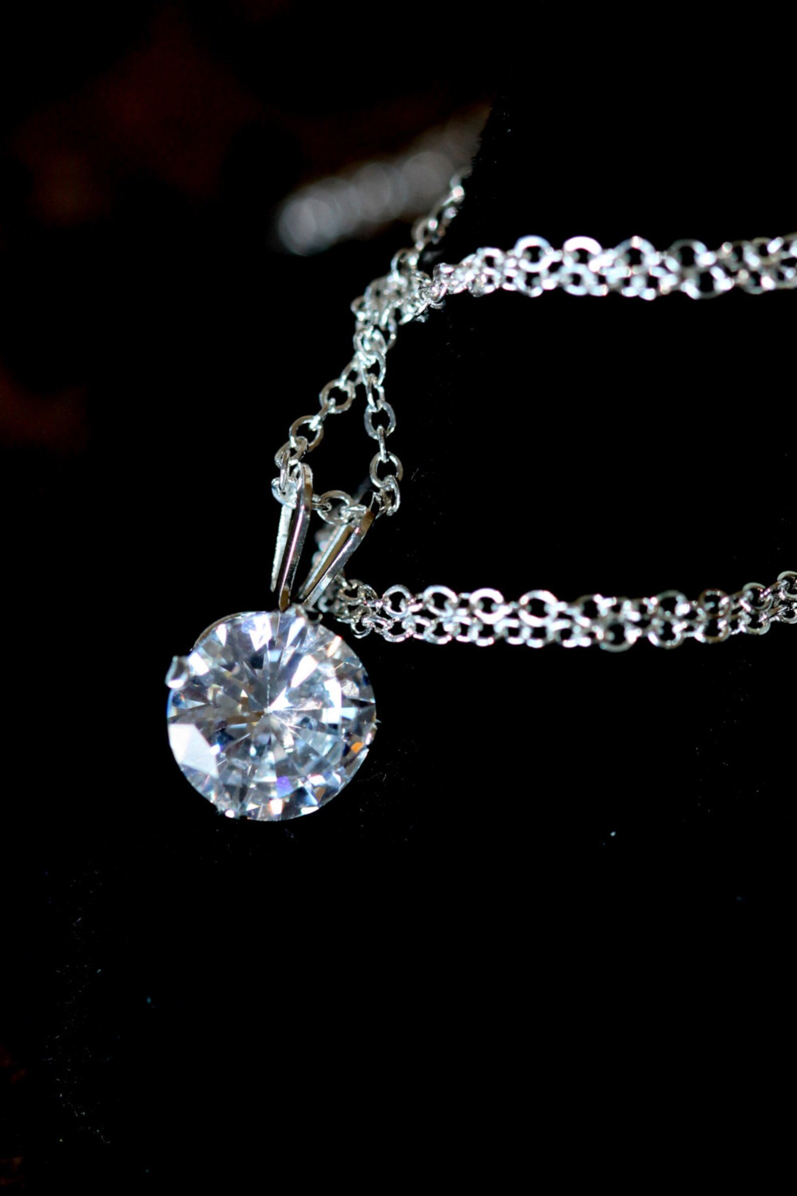 Faux Diamond Necklace 2 Carat Solitaire Diamond Cubic Zirconia Pendant Fake Diamond Sterling