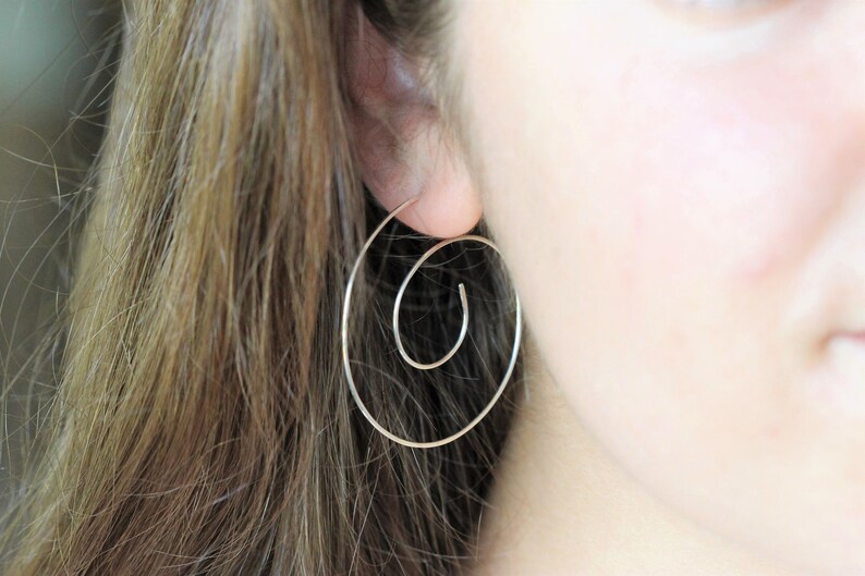 Gold spiral hoop threader earrings 14k gold filled or Etsy