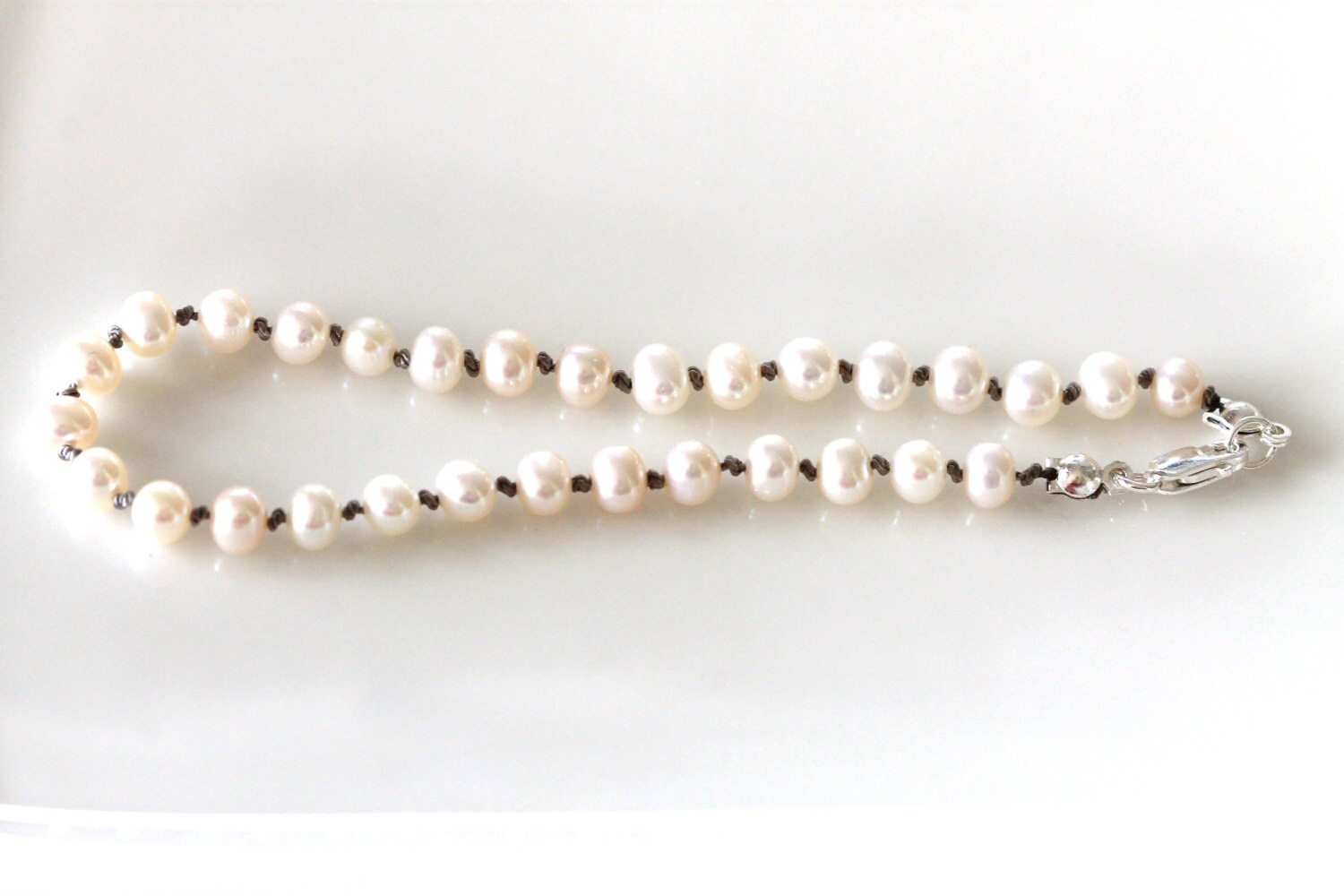 Hand Knotted Pearl Bracelet | White Pearls | Cultured Pearl Bracelet ...