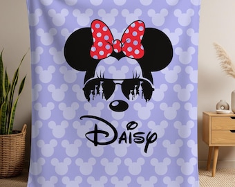 Manta mini de Mickey Mouse con nombre personalizado, manta suave de forro polar personalizada, diseño de personaje de dibujos animados para la habitación infantil.