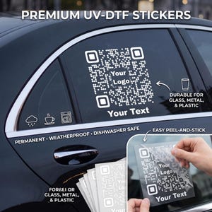 Pegatina con código QR personalizada, calcomanía con logotipo empresarial personalizado, pegatina impermeable para tazas, ventanas y coches, transferencia UV DTF.