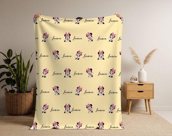 Personalized Minnie Mouse Blanket, Custom Plush Minky Sherpa Baby Gift