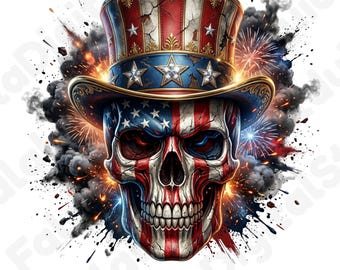 Patriotic Skull PNG, USA 250 Anniversary, Independence Day Sublimation Design
