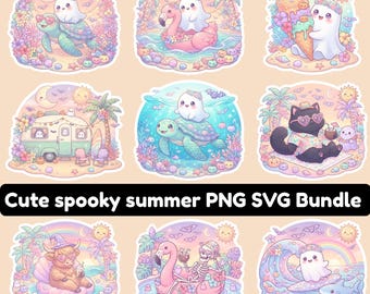 Spooky Summer Ghost PNG SVG-bundel, tropisch strand Halloween, Summerween-sublimatie clipart downloaden