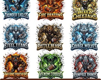 Football Mascot Bundle PNG SVG, Animal Team Logos, Sports Clipart Files