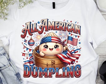 All American Dumpling PNG, Patriotic Kawaii Foodie July Shirt Design