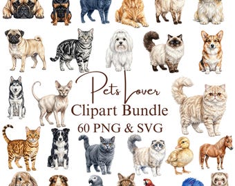 Pet Lover Clipart Bundle PNG SVG, Dog Cat Animal Graphics Cricut Sublimation