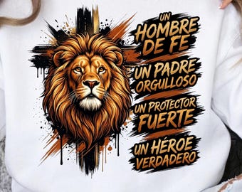 Spanish Christian Dad PNG, Lion Cross Design, Fathers Day Gift, Hombre De Dios