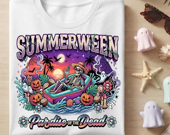 Summerween PNG SVG, Paradise Dead shirt, Spooky Beach Halloween retro skelet sublimatie ontwerp