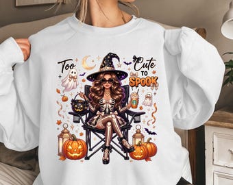 Halloween Witch PNG, Trendy Pumpkin Ghost Design (Digital Download)