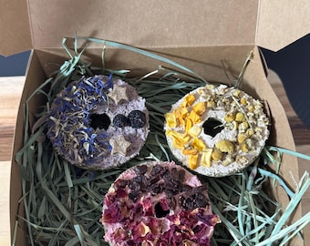 Picnic Bloom Donut Trio| Rabbit Forage & Enrichment  | Small Animal Enrichment | Summer Forage | Bunny Donuts | Rabbit Treats