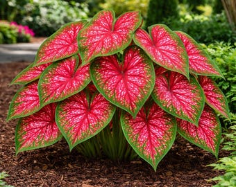 Red Alert Caladium Bulbs Tropical Foliage Plant Shade Garden Container