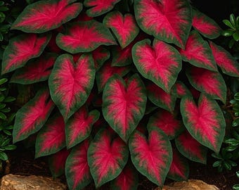 Dragon Heart Caladium Bulbs Red Green Heart Shaped Tropical Shade Garden